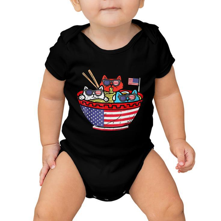 Cats Ramen Anime American Flag Usa Funny 4Th Of July Fourth Baby Onesie