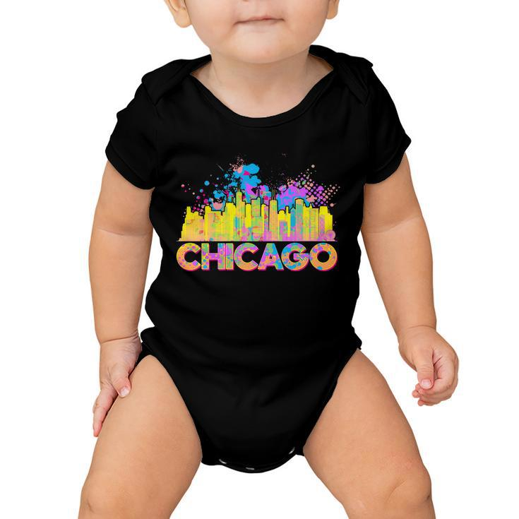 Colorful Chicago Skyline Paint Baby Onesie