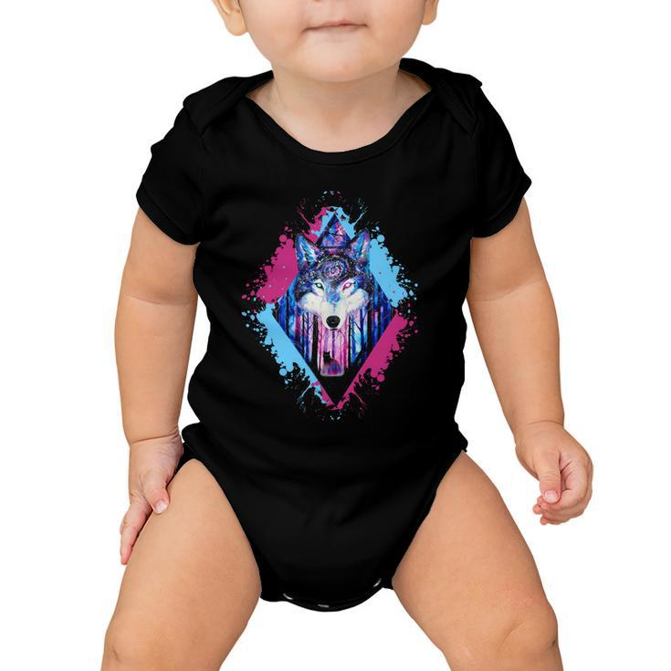 Colorful Wolf Painting Wolves Lover Baby Onesie