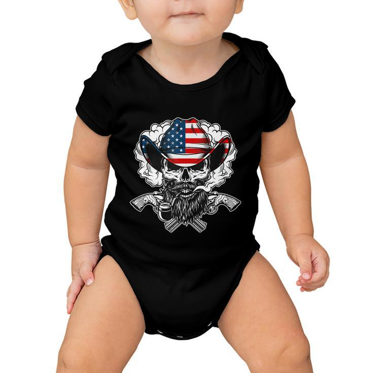 Cool Sugar Skull Cowboy Hat American Flag 4Th Of July Baby Onesie