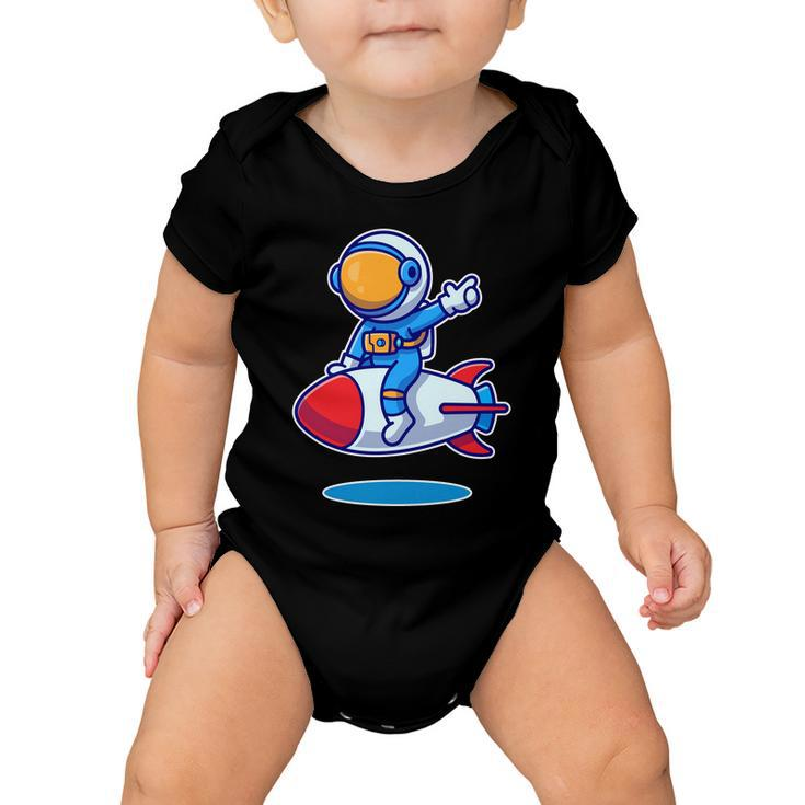 Cute Astronaut On Rocket Cartoon Baby Onesie
