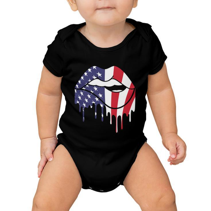 Cute Dripping Lips 4Th Of July Usa Flag Graphic Plus Size Baby Onesie