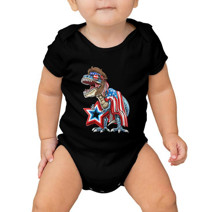 Dinosaur Trex Mullet Funny 4Th Of July Usa American Flag Baby Onesie