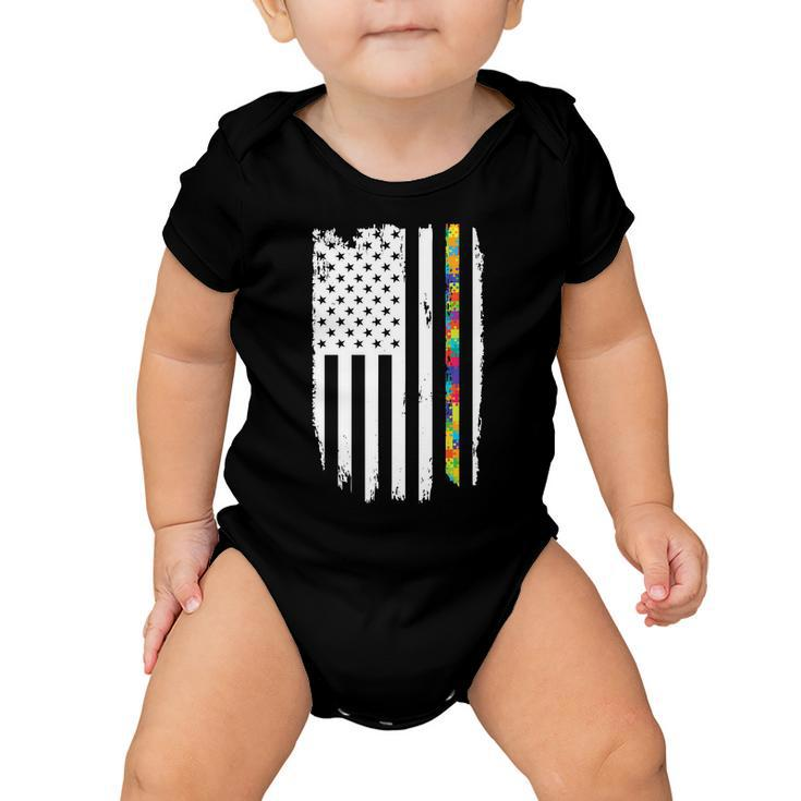 Distress Thin Puzzle Line Autism Awareness Tribute Flag Tshirt Baby Onesie
