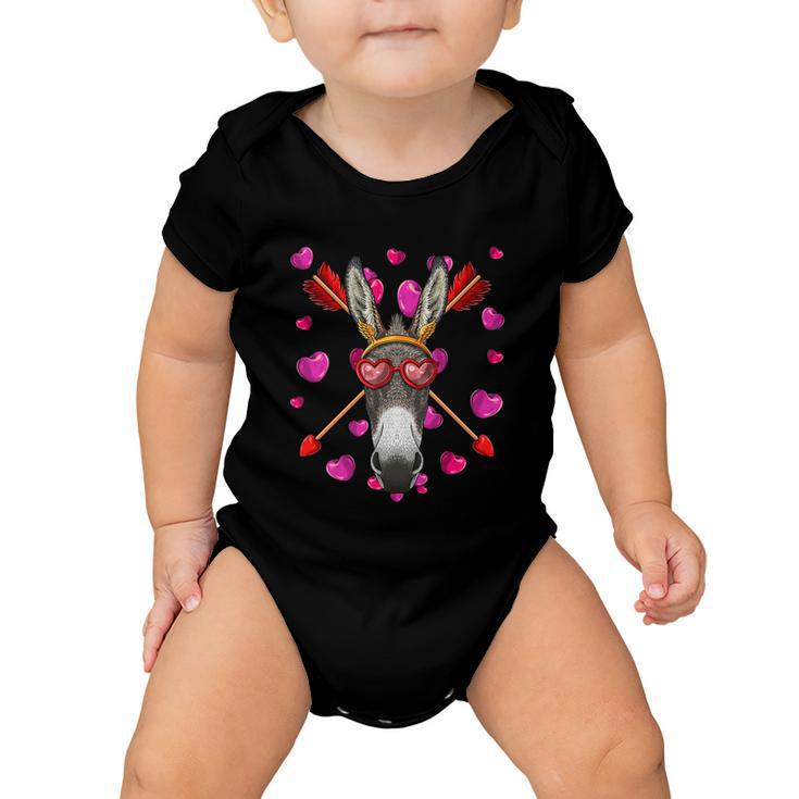 Donkey Valentines Day Animal Face Heart Glass Love Arrows Gift Baby Onesie