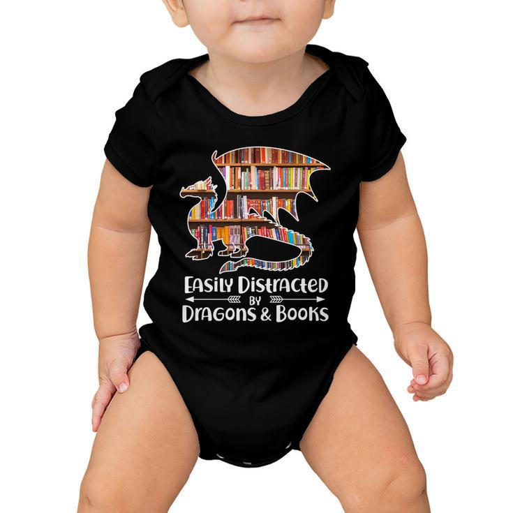 Easily Distracted By Dragons And Books V2 Baby Onesie