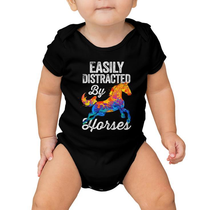Easily Distracted By Horses Funny Gift For Horse Lovers Girls Gift Baby Onesie