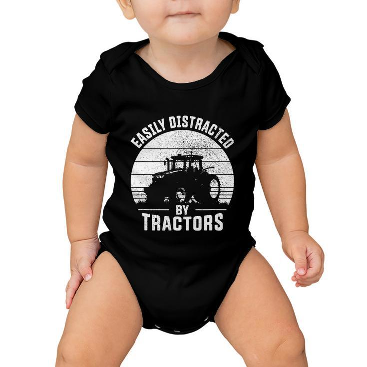 Easily Distracted By Tractors Farmer Tractor Funny Farming Tshirt Baby Onesie