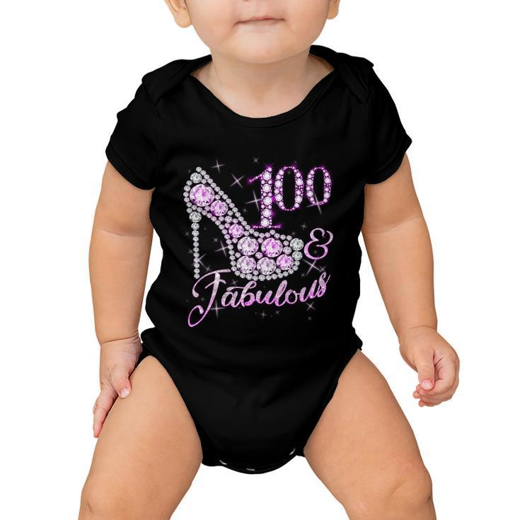Fabulous & 100 Sparkly Shiny Heel 100Th Birthday Tshirt Baby Onesie