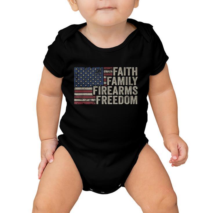 Faith Family Firearms & Freedom American Flag Pro God Guns Baby Onesie