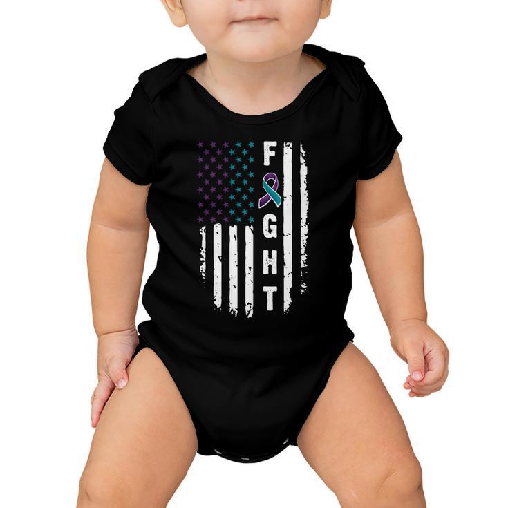 Fight Suicide Prevention Teal Purple Ribbon Us Flag Baby Onesie