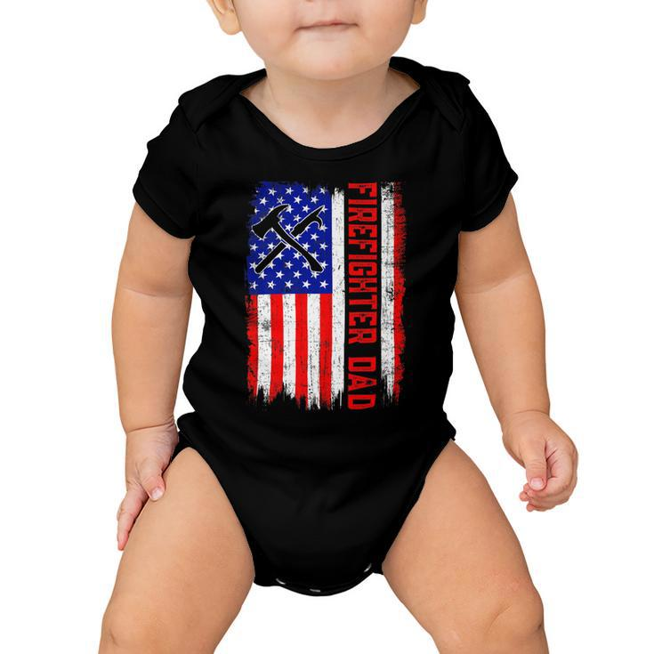 Firefighter Retro American Flag Firefighter Dad Jobs Fathers Day Baby Onesie