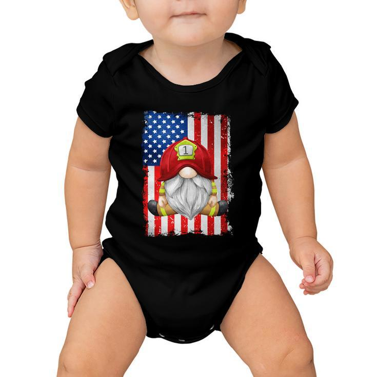Funny 4Th Of July Gnome Patriotic American Flag Firefighter Gift Baby Onesie