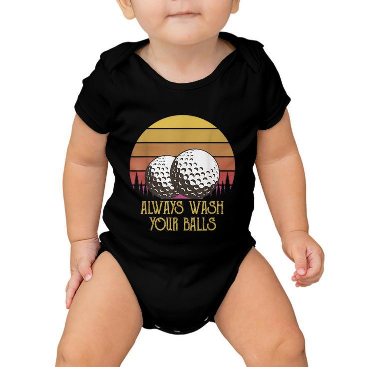 Funny Adult Humor Retro Sunset Golf Always Wash Your Balls Baby Onesie