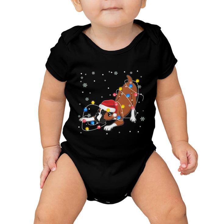 Funny Boxer Santa Hat Christmas Lights Xmas Dog Lover Owner Gift Baby Onesie