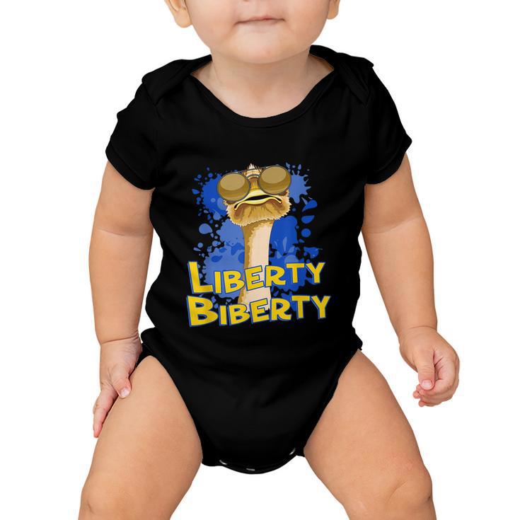 Funny Liberty Biberty Ostrich Sunglasses Humor Blue Baby Onesie