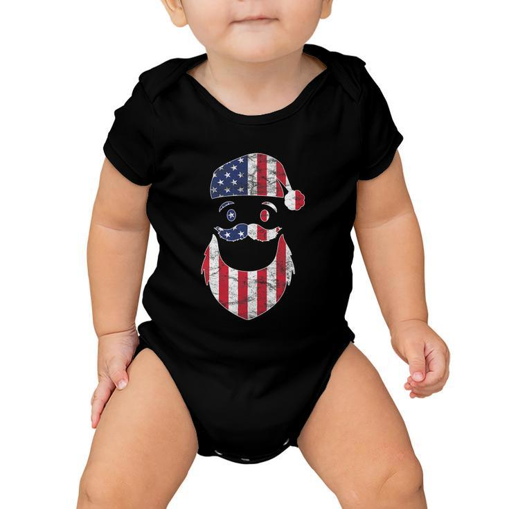Funny Santa Claus Face American Flag Christmas For 4Th Of Flag Baby Onesie