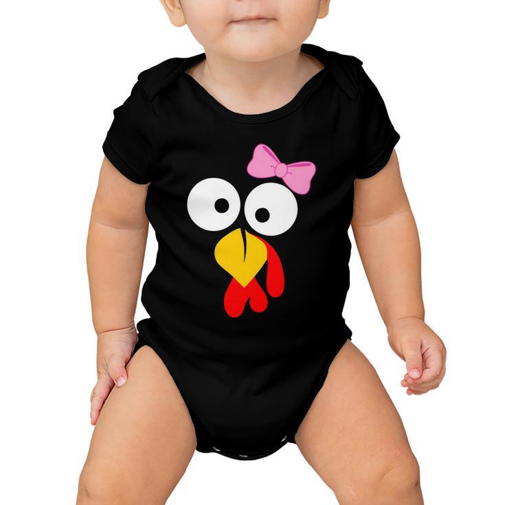 Girl Turkey Face Pink Bow Thanksgiving Day Tshirt Baby Onesie