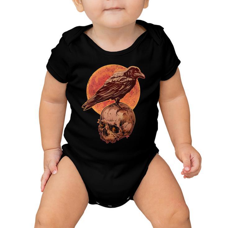 Halloween Cool Raven Crow Skull And Moon Baby Onesie