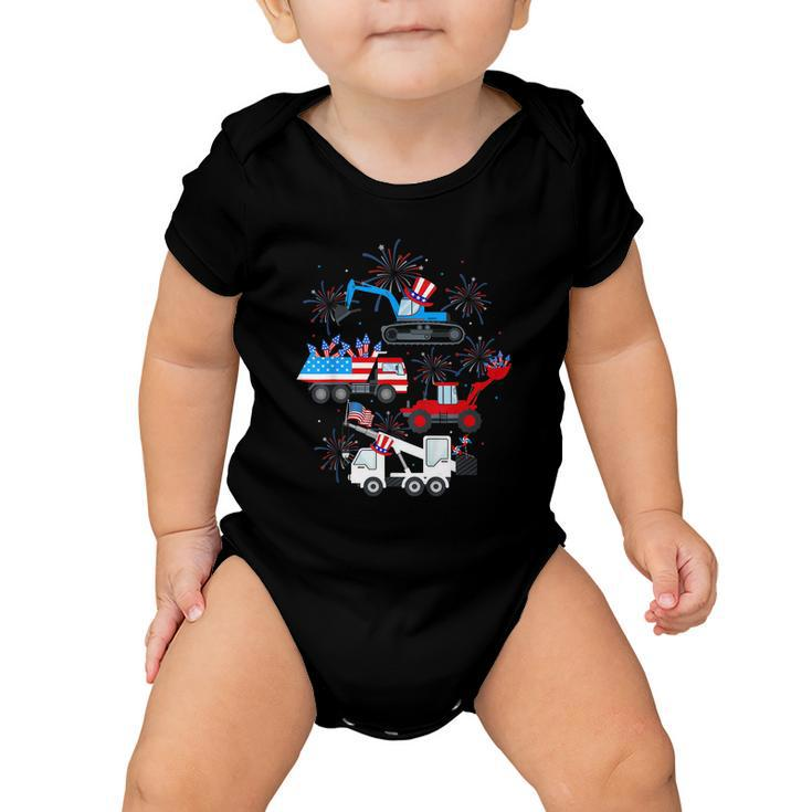 Happy 4Th Of July Crane Truck Construction Toddler Boys Baby Onesie
