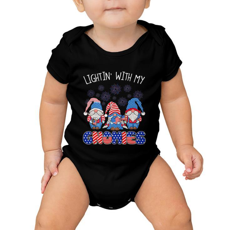 Happy 4Th Of July Lightin With My Gnomes Fireworks Baby Onesie