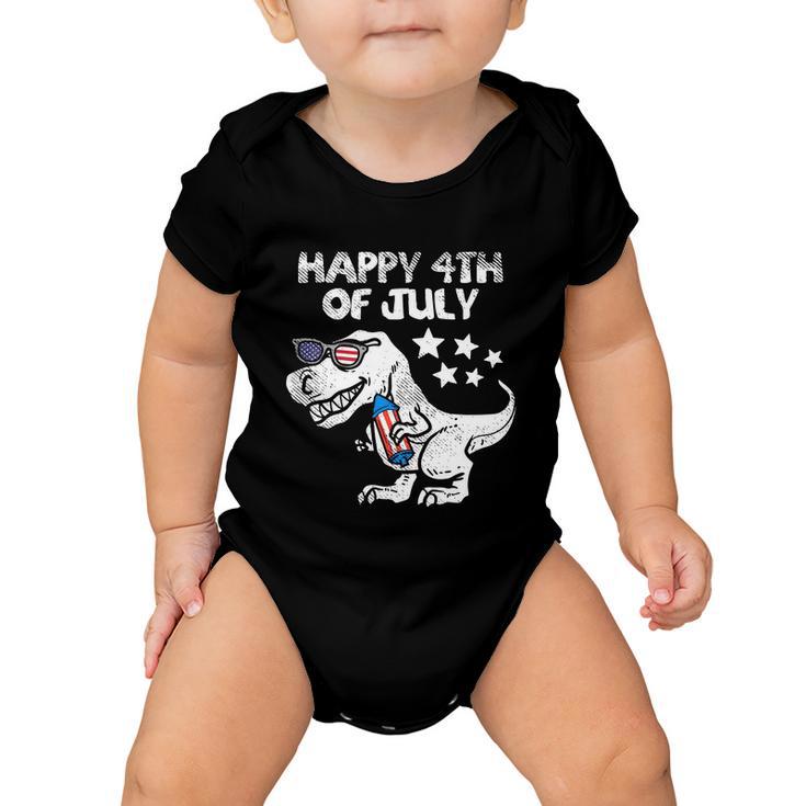 Happy 4Th Of July Trex Dinosaur American Dino Baby Onesie