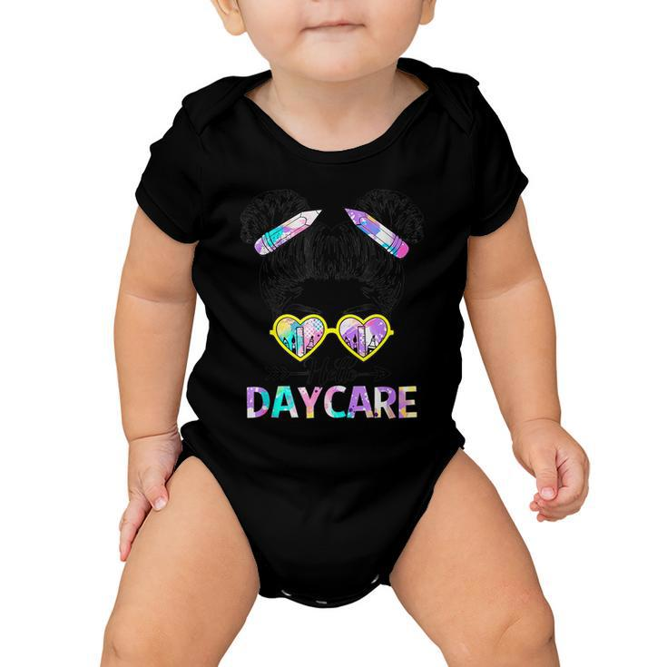 Hello Daycare Tie Dye Messy Bun Kids Back To School Baby Onesie