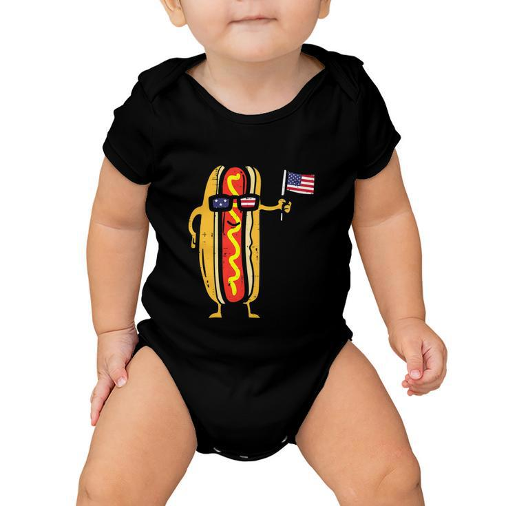Hotdog Sunglasses American Flag Funny 4Th Of July Baby Onesie