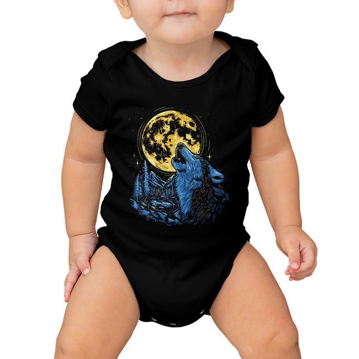 Howling Wolf Yellow Moon Baby Onesie