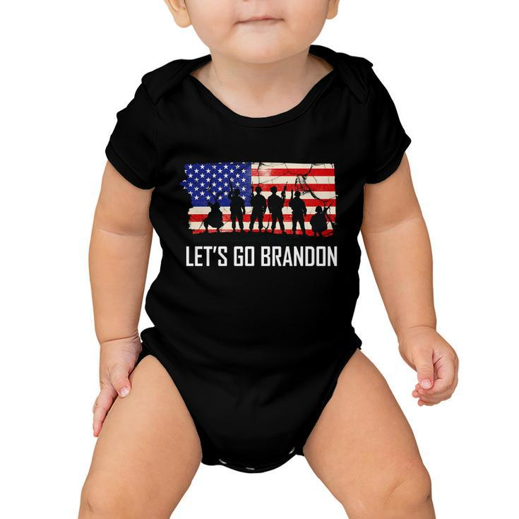 Lets Go Brandon Military Troops American Flag Tshirt Baby Onesie