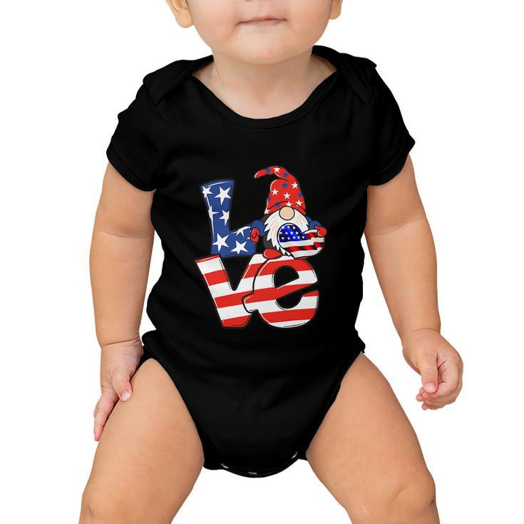 Love Gnome American Flag Funny 4Th Of July Baby Onesie