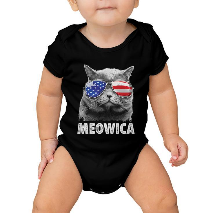 Meowica Cat 4Th Of July Merica Men Women Usa American Flag Baby Onesie