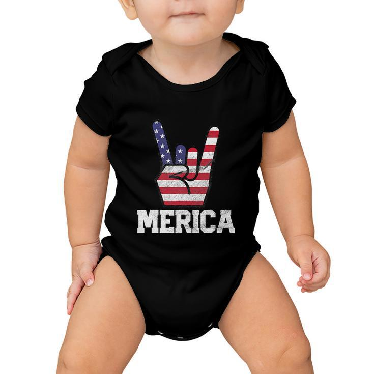 Merica Rock Sign 4Th Of July Vintage American Flag Baby Onesie