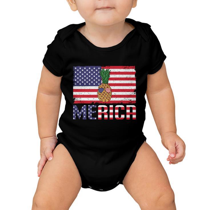 Merican Pineapple Usa Flag Graphic 4Th July Plus Size Shirt Baby Onesie