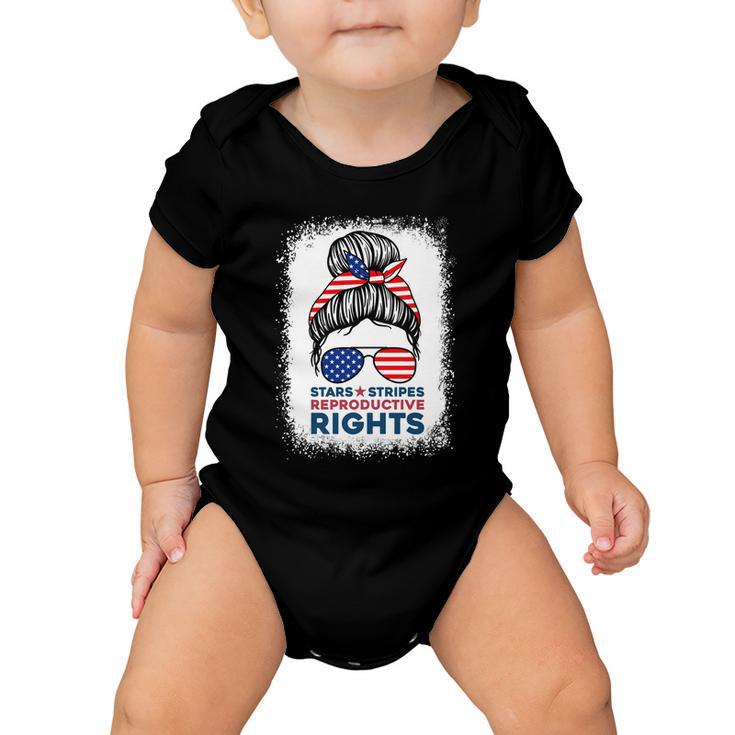 Messy Bun American Flag Stars Stripes Reproductive Rights Meaningful Gift V2 Baby Onesie