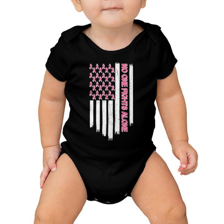 No One Fights Alone Breast Cancer Awareness American Pink Ribbons Flag Baby Onesie