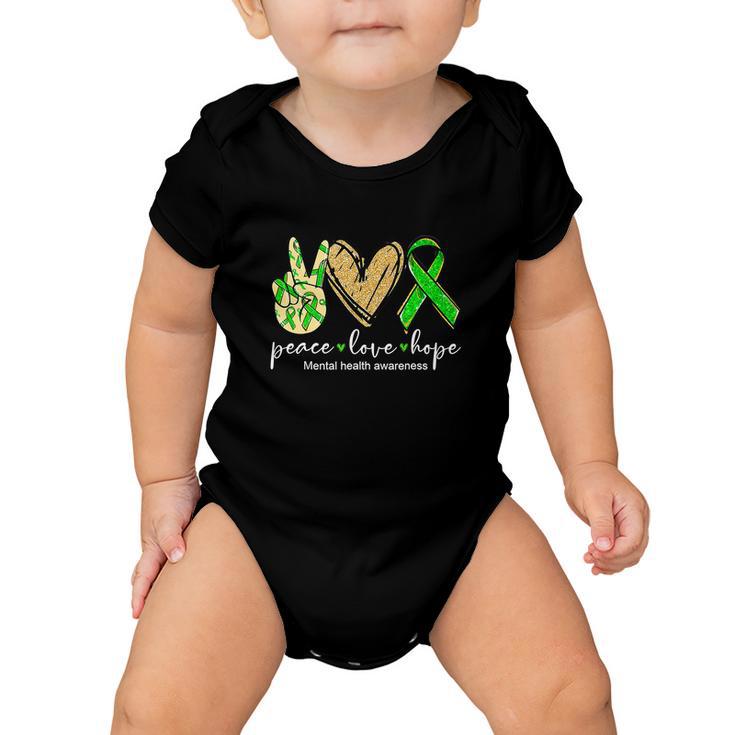 Peace Love Hope Mental Health Awareness Green Ribbon Baby Onesie