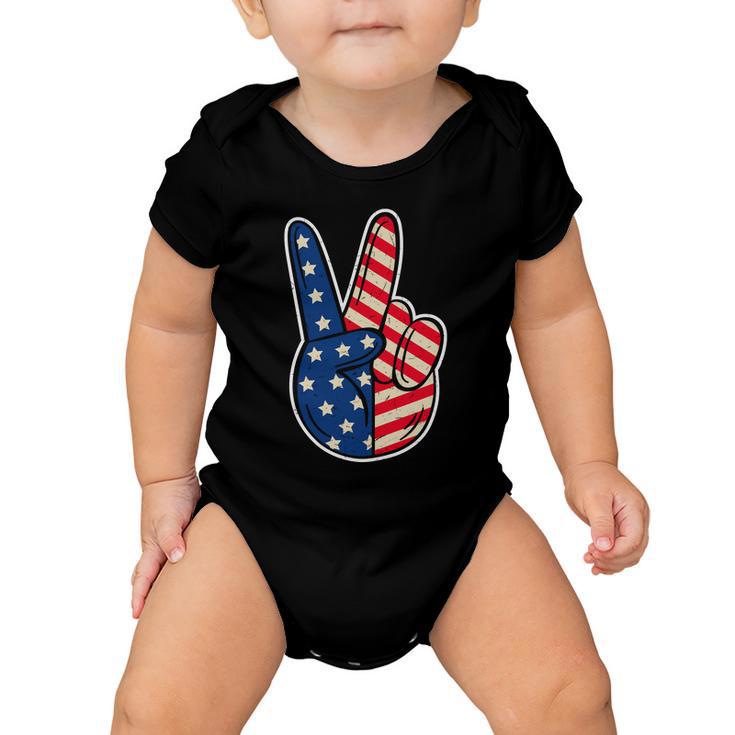 Peace Sign Hand Patriotic American Graphic Plus Size Shirt For Men Women Family Baby Onesie