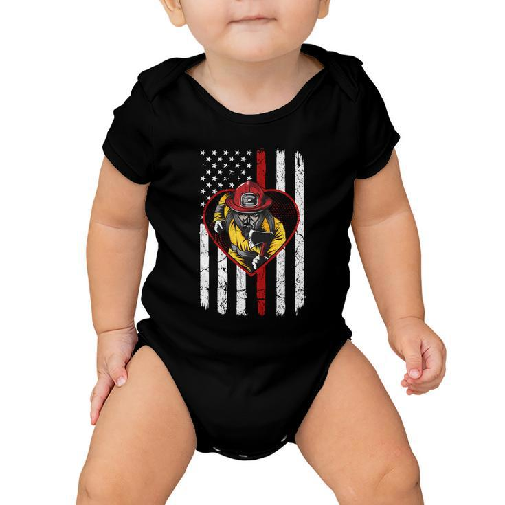 Proud To Be A Firefighter Usa American Flag Thin Red Line Baby Onesie