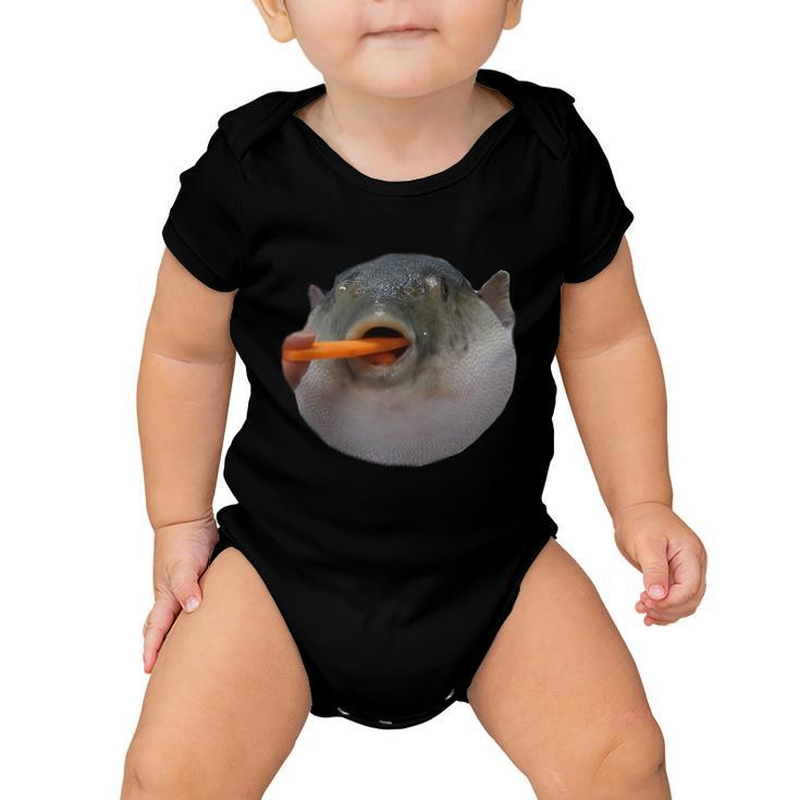 Pufferfish Eating A Carrot Meme Funny Blowfish Dank Memes Gift Baby Onesie