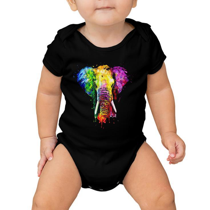 Rainbow Elephant Art Cute Gift Baby Onesie