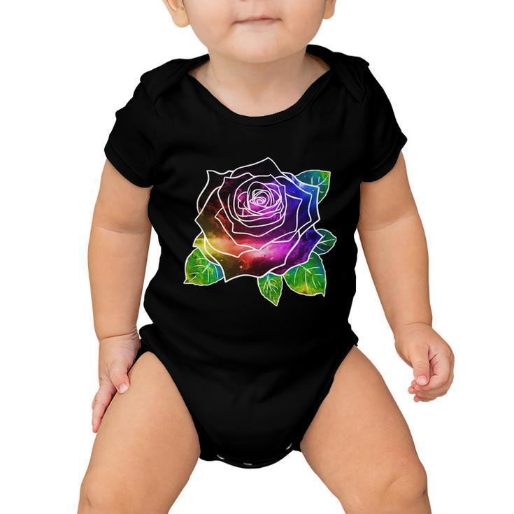 Rainbow Galaxy Floral Rose Baby Onesie
