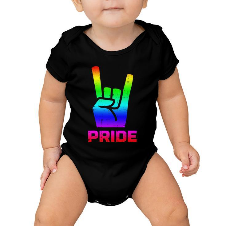 Rainbow Rock Hand Sign Pride Punk Gay Flag Lgbtq Men Women Gift Baby Onesie