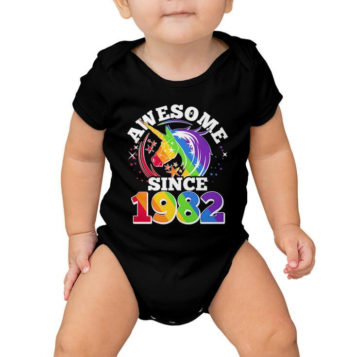 Rainbow Unicorn Awesome Since 1982 40Th Birthday Baby Onesie