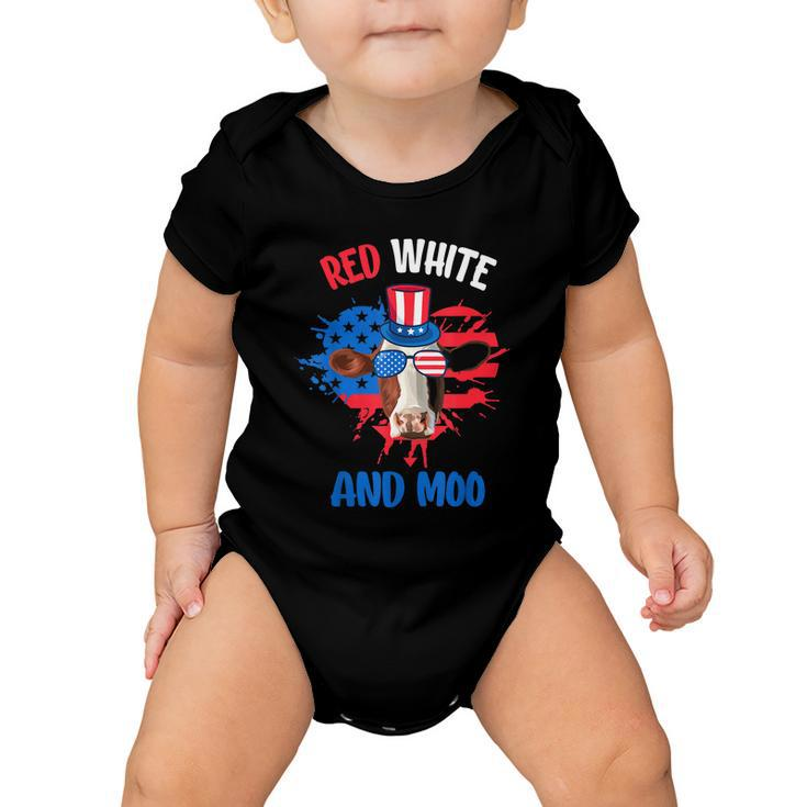Red White And Moo Patriotic Cow Farmer 4Th Of July Tshirt Baby Onesie