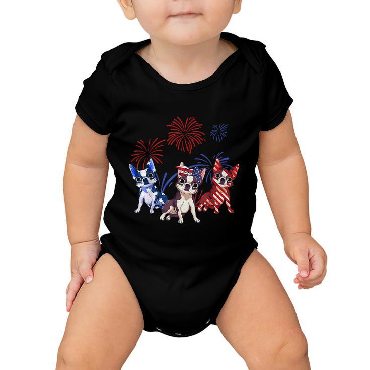 Red White Blue Boston Terrier Usa Flag 4Th Of July Baby Onesie