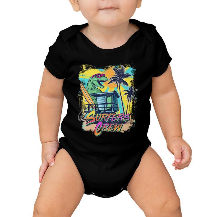 Retro 80S Eighties Trex Dinosaur Surfers Crew Baby Onesie