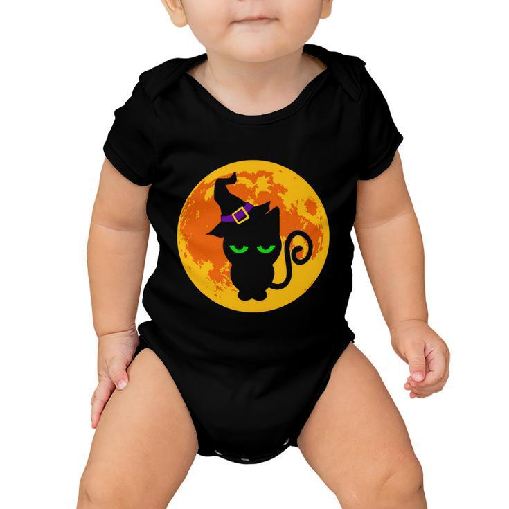 Scary Black Cat Costume Witch Hat Amp Moon Graphics Halloween Quote Baby Onesie