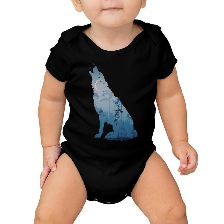 Silhouette Of The Howling Wolf Baby Onesie