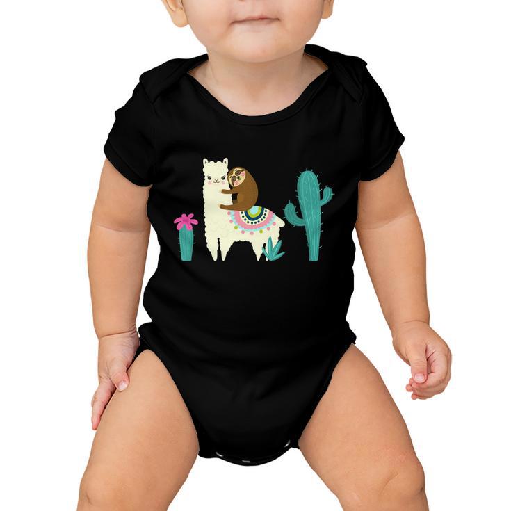 Sloth Riding Llama Funny Cactus Tshirt Baby Onesie